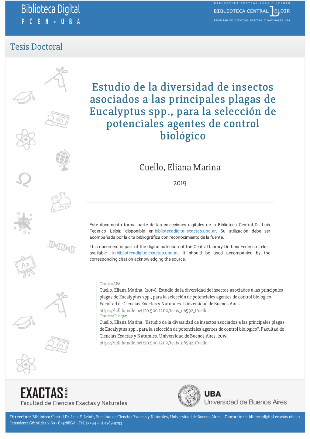 Estudio De La Diversidad De Insectos Asociados a Las Principales Plagas De Eucalyptus Spp., Para La Selección De Potenciales Agentes De Control Biológico