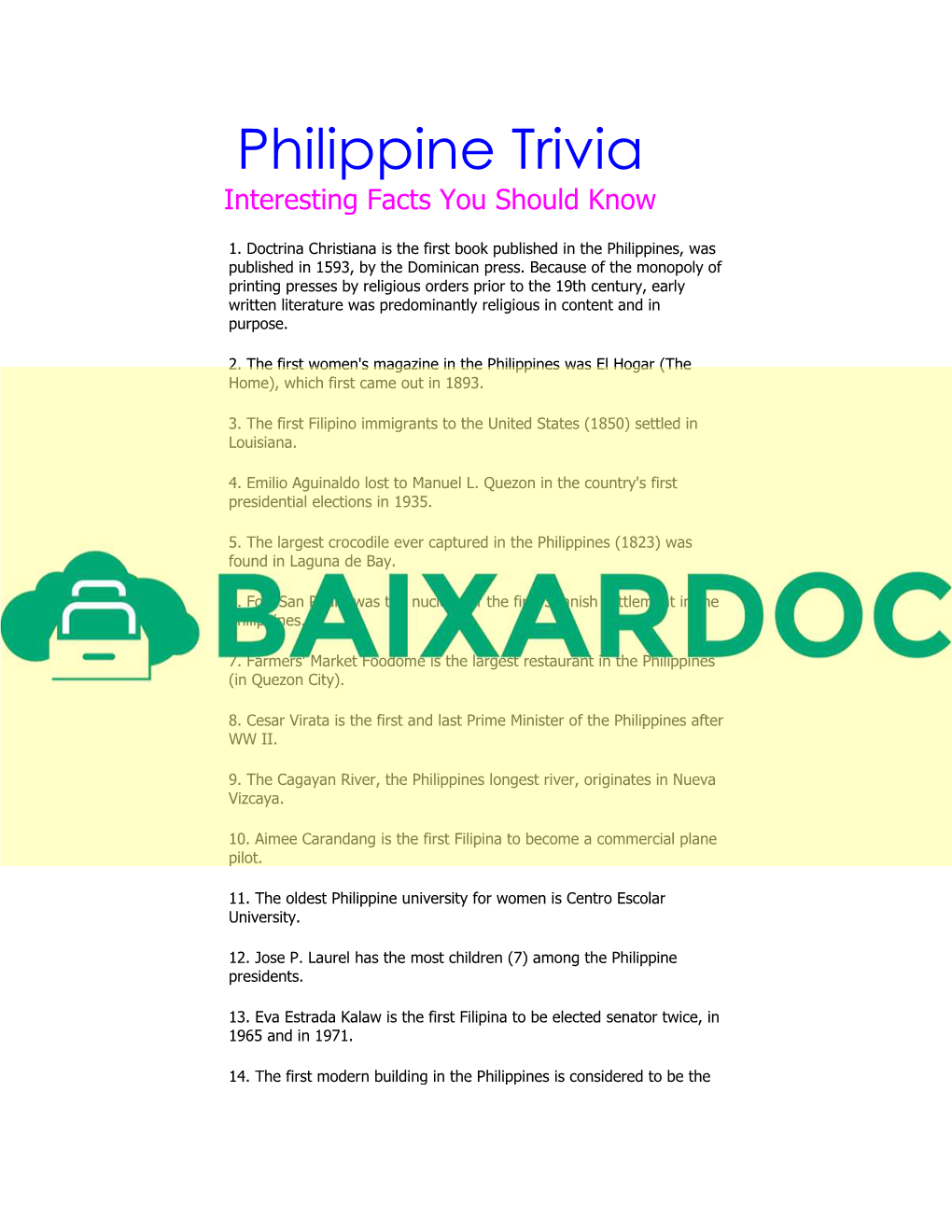 Philippine Trivia Interesting Facts You Should Know