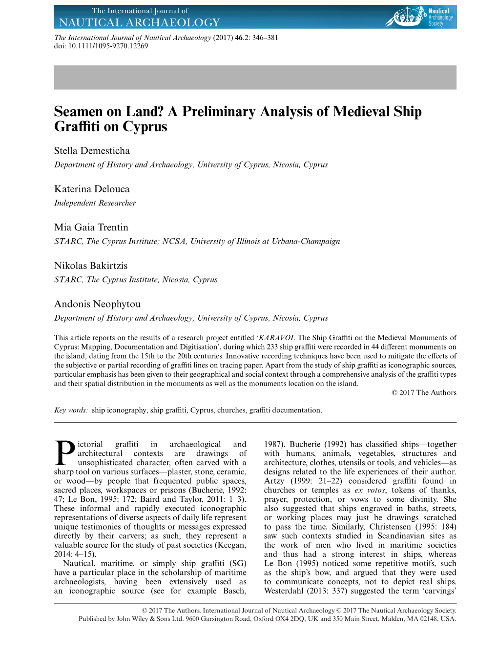 A Preliminary Analysis of Medieval Ship Graffiti on Cyprus