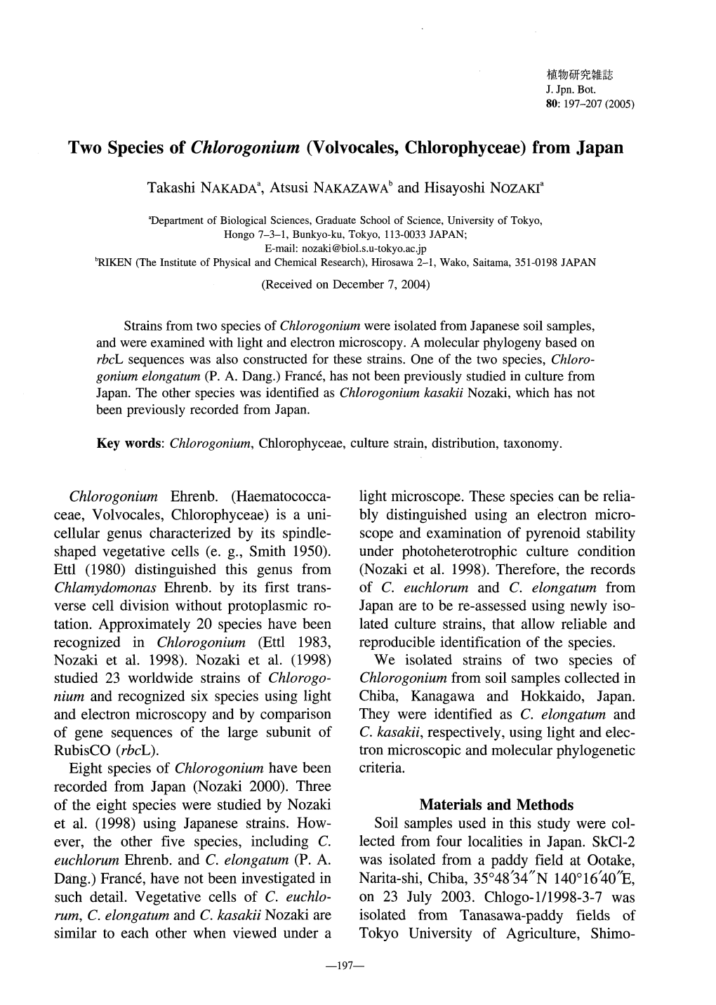Page 1 植物研究雜誌 J. Jpn. Bot. 80: 197-207 (2005) Two Species Of