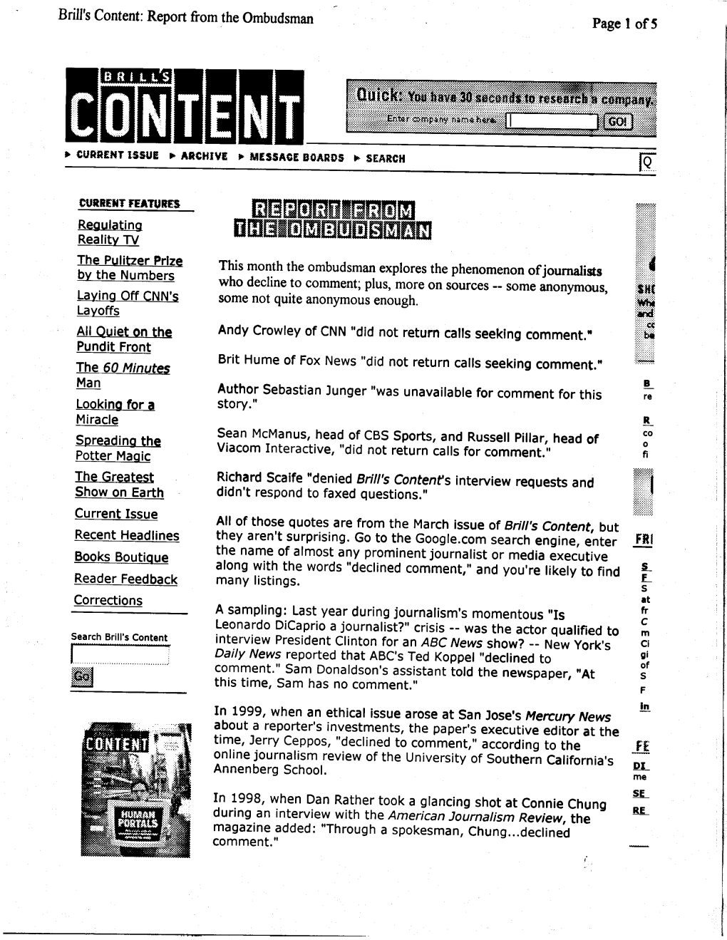 Michael Gartner's May 2001 Ombudsman Report