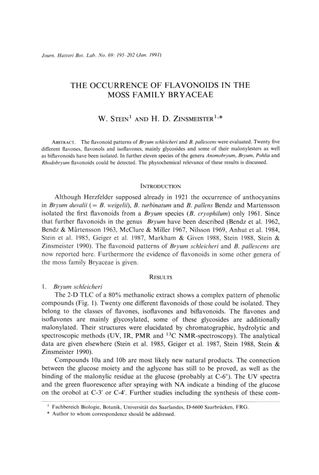 The Occurrence of Flavonoids in the Moss Family Bryaceae