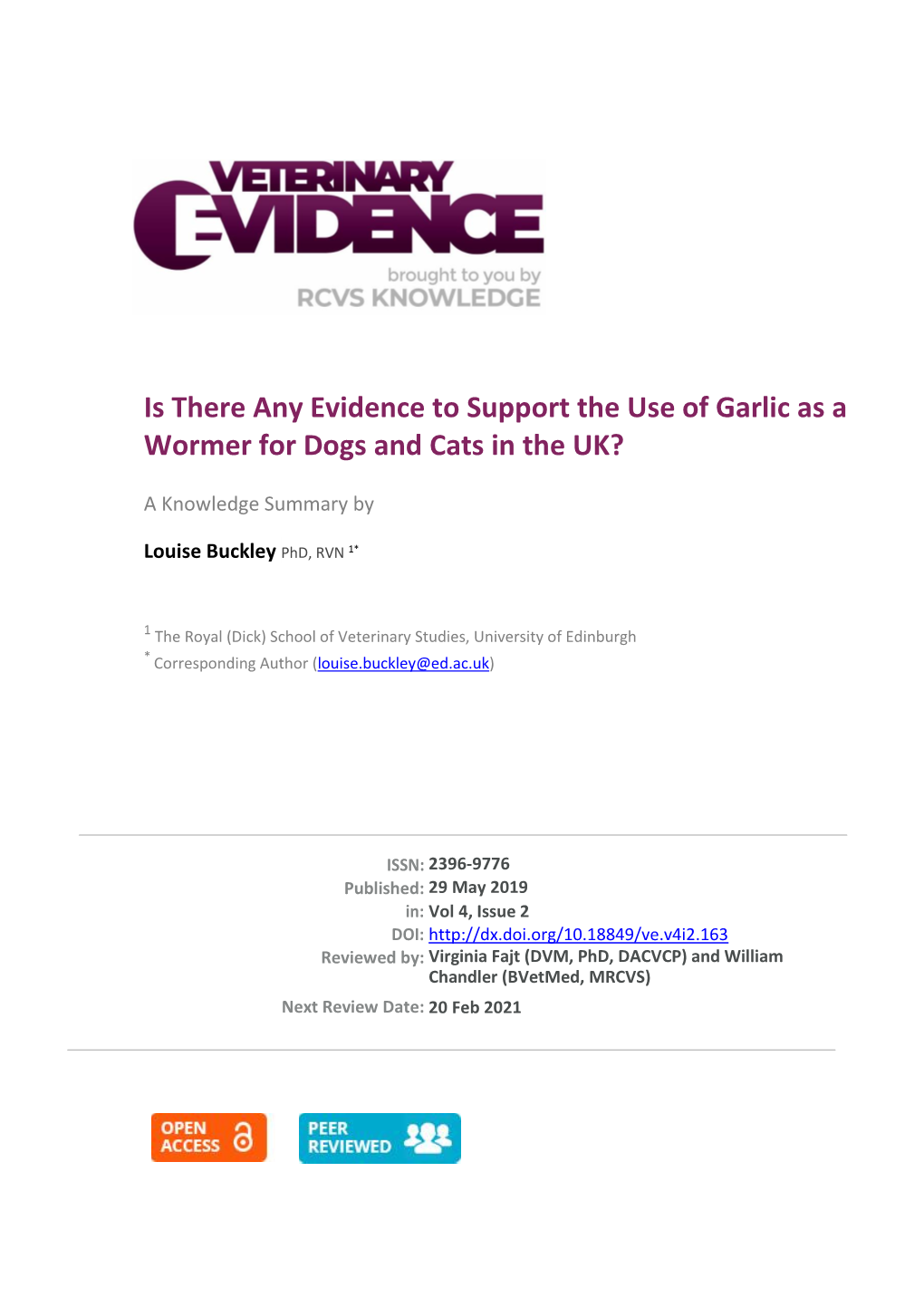 Is There Any Evidence to Support the Use of Garlic As a Wormer for Dogs and Cats in the UK?
