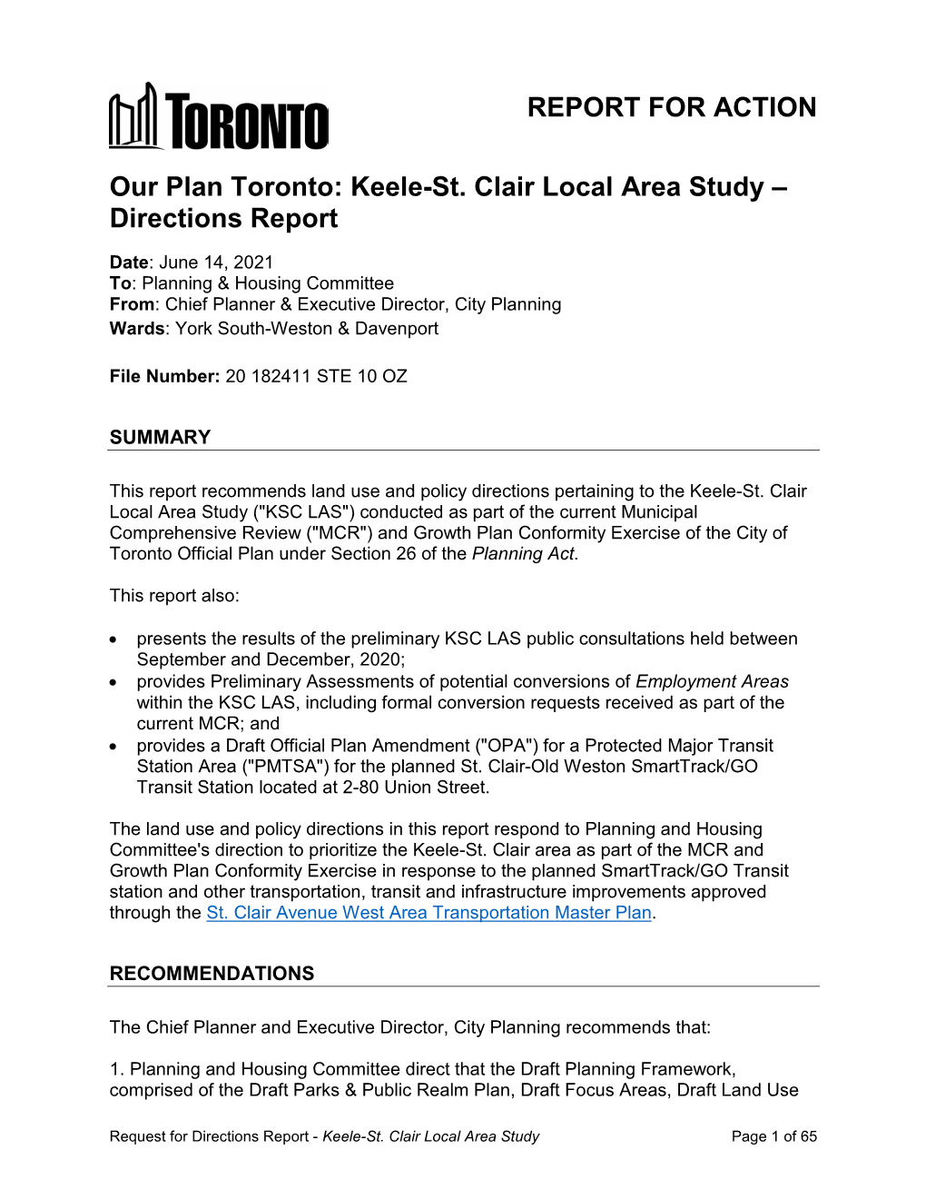 Keele-St. Clair Local Area Study – Directions Report