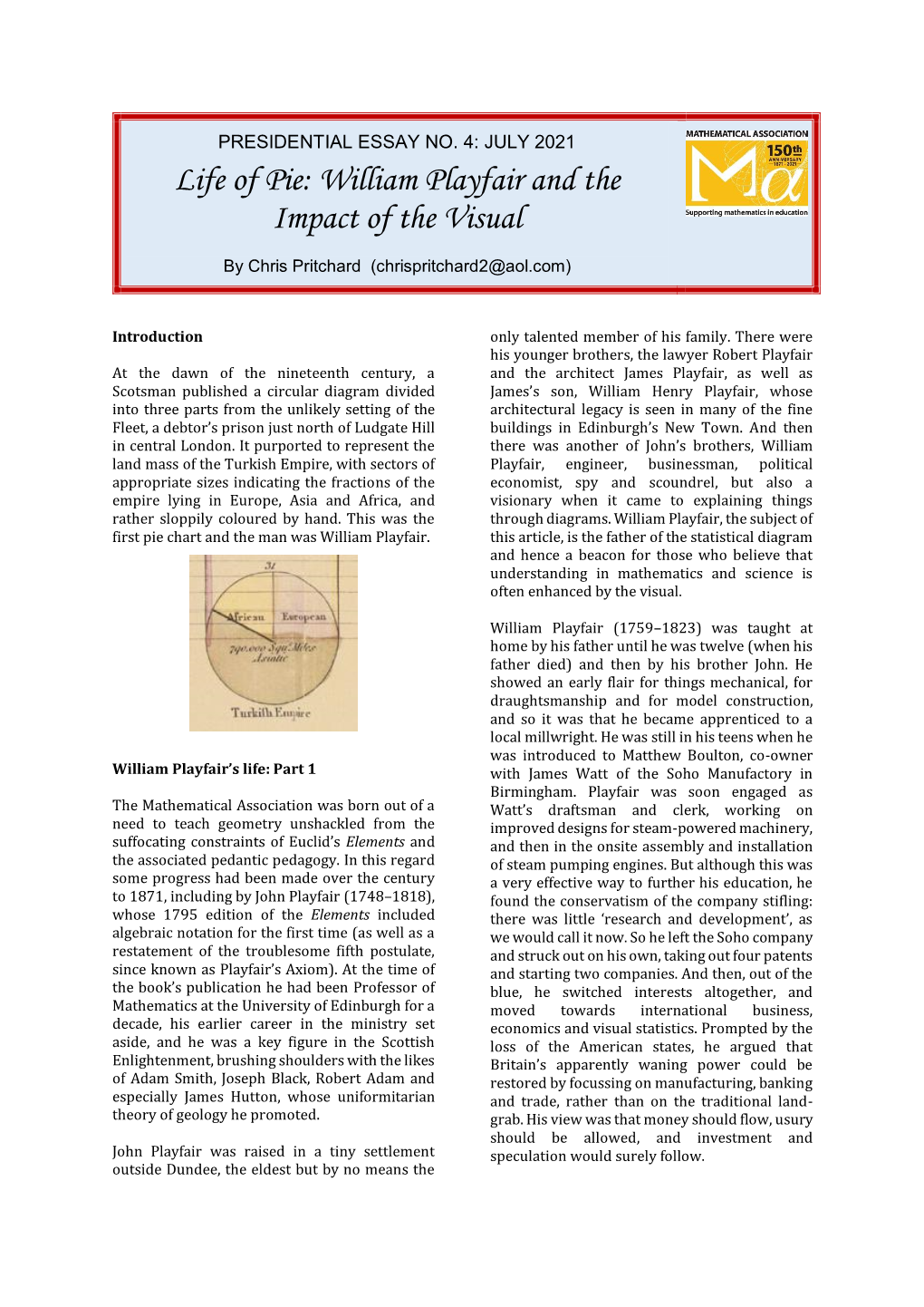 Life of Pie: William Playfair and the Impact of the Visual