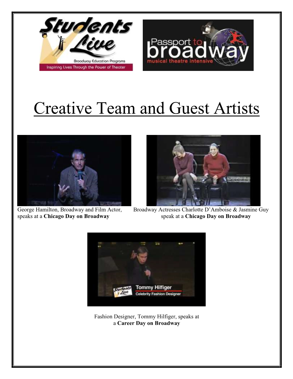 Creative Team and Guest Artists