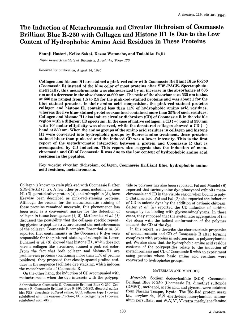 The Induction of Metachromasia and Circular Dichroism of Coomassie