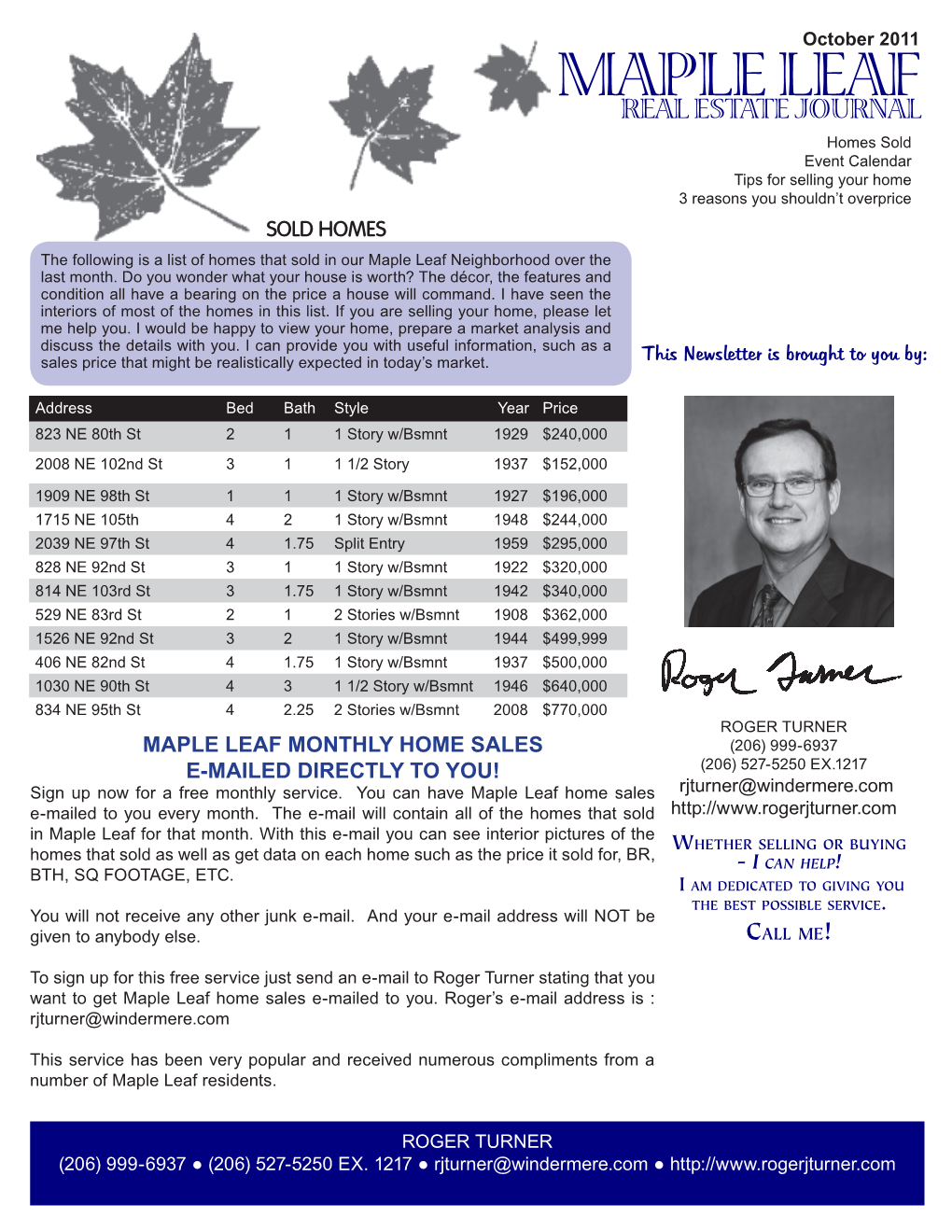 Maple Leaf Monthly Home Sales E-Mailed Directly To