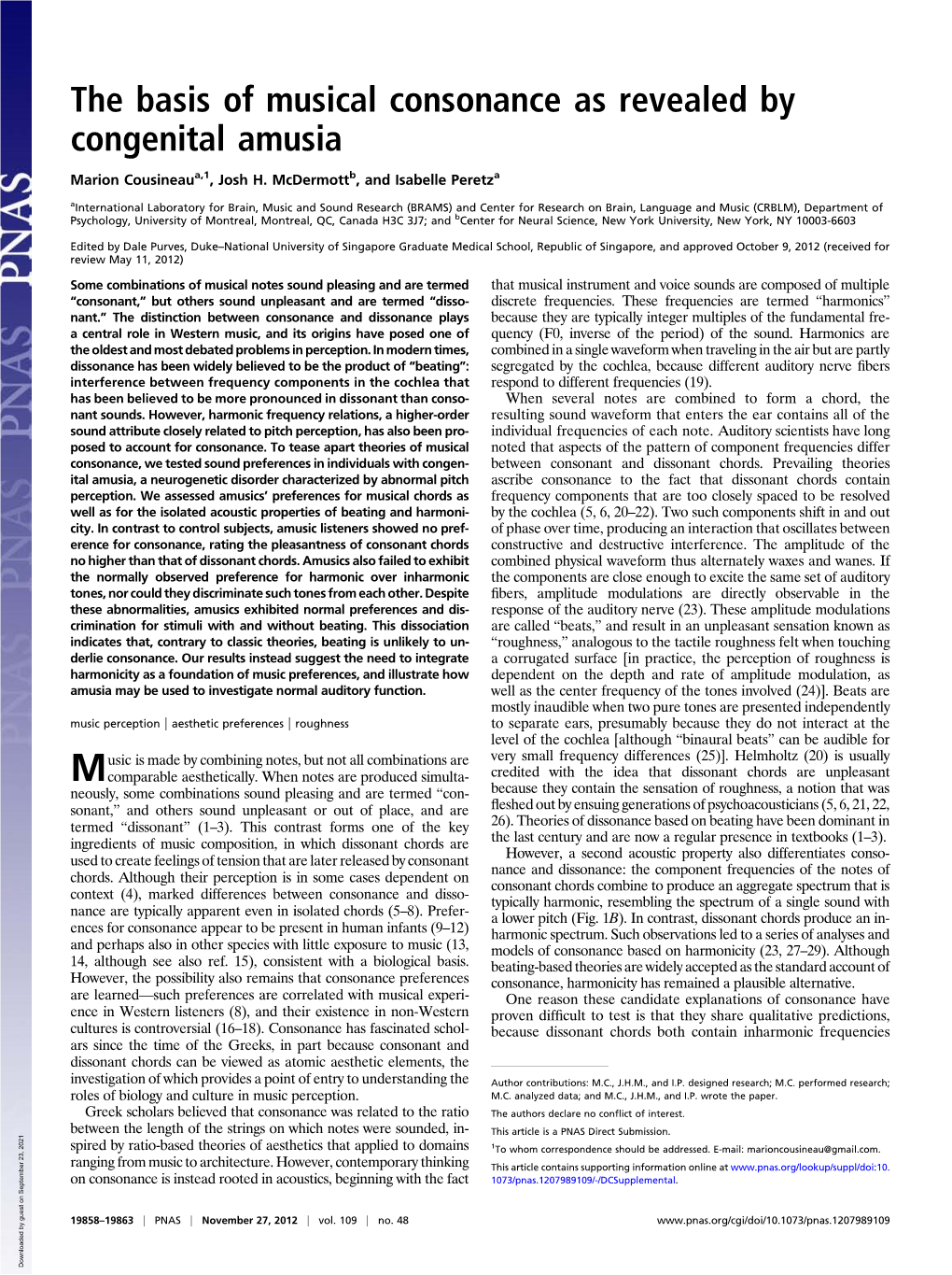 The Basis of Musical Consonance As Revealed by Congenital Amusia