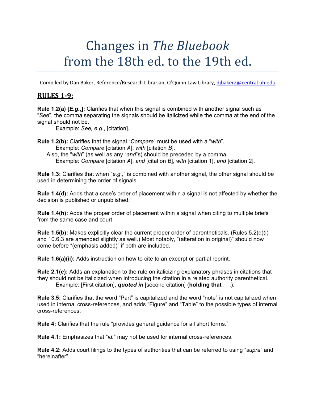 Changes in the Bluebook from the 18Th Ed. to the 19Th Ed