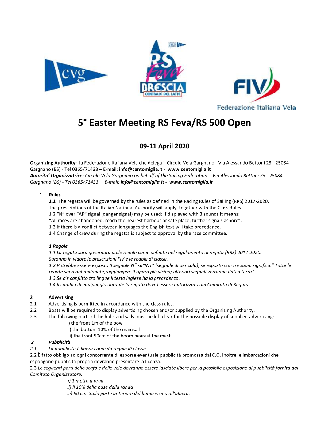 5° Easter Meeting RS Feva/RS 500 Open