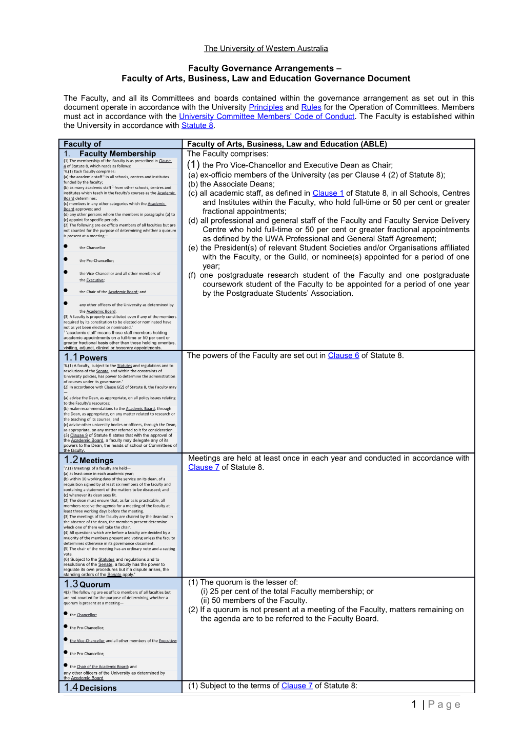 Faculty of Arts, Business, Law and Education Governance Document