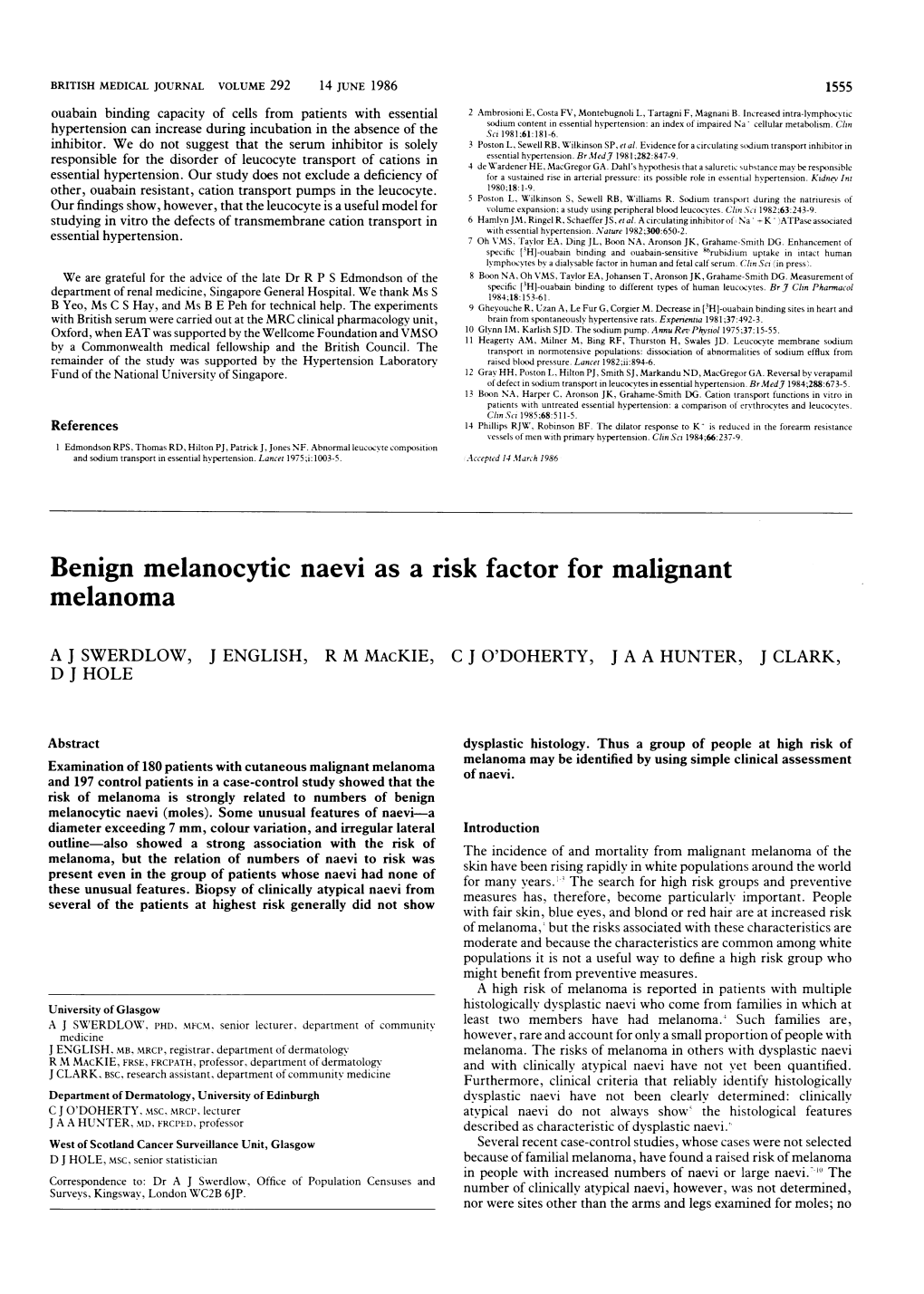 Benign Melanocytic Naevi As a Risk Factor for Malignant Melanoma