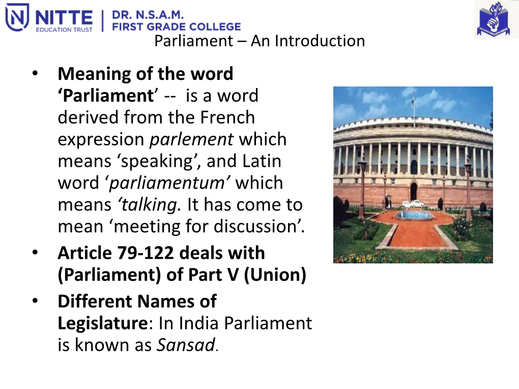 Meaning of the Word 'Parliament'