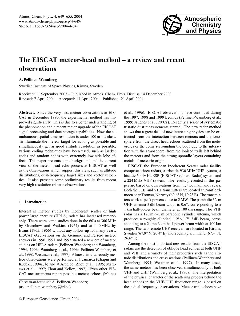 The EISCAT Meteor-Head Method – a Review and Recent Observations