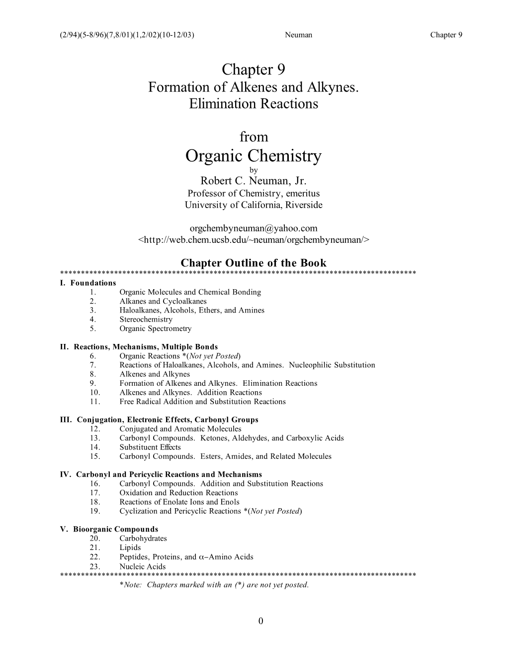 Chapter 9 Formation of Alkenes and Alkynes