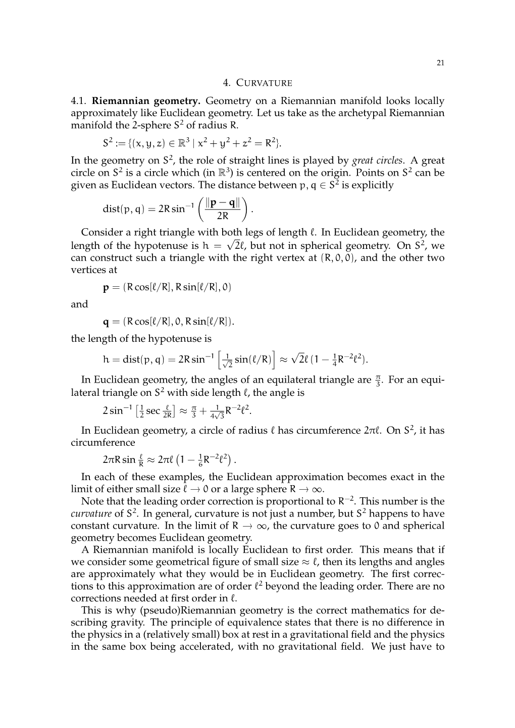 4.1. Riemannian Geometry. Geometry on a Riemannian Manifold Looks Locally Approximately Like Euclidean Geometry