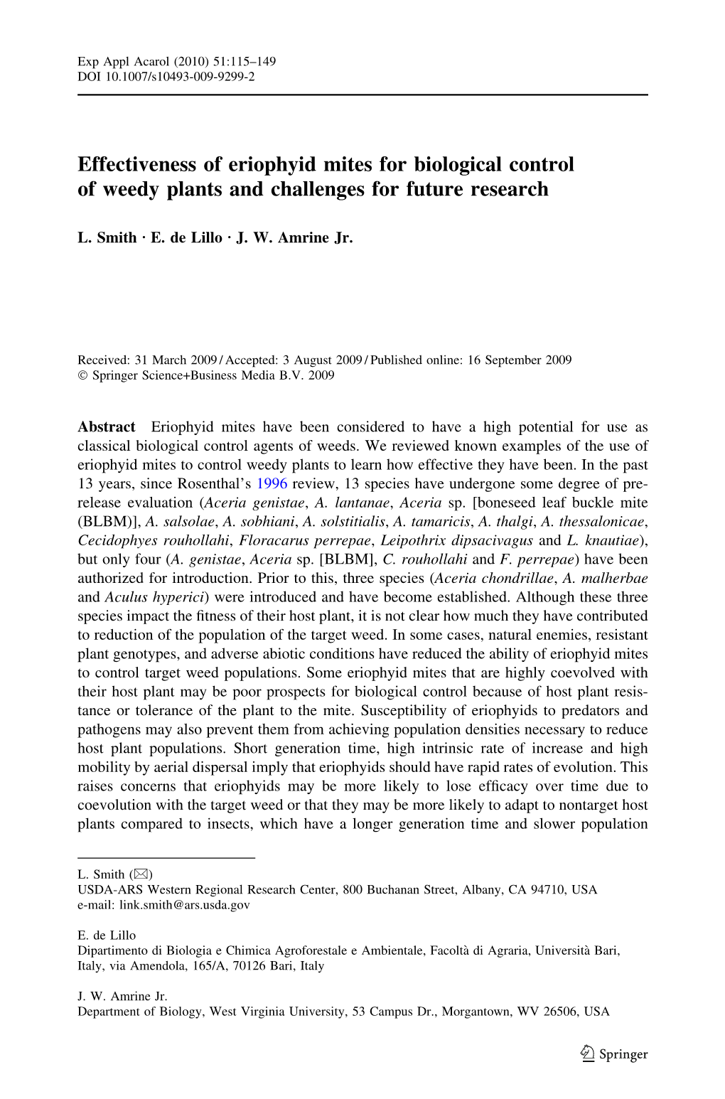 Effectiveness of Eriophyid Mites for Biological Control of Weedy Plants and Challenges for Future Research