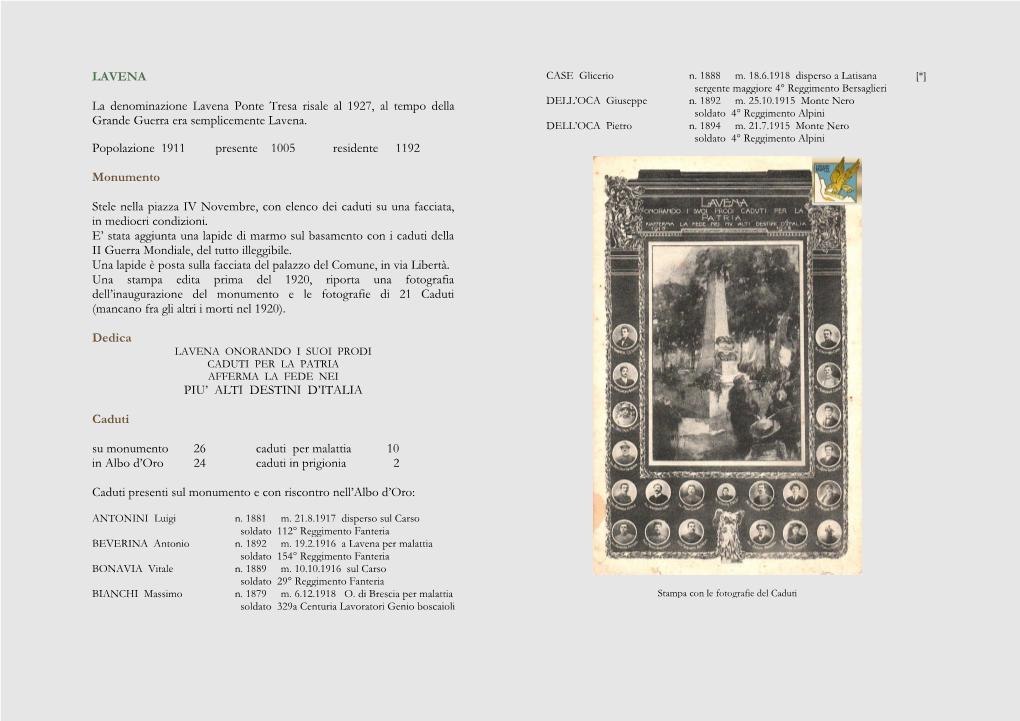 LAVENA La Denominazione Lavena Ponte Tresa Risale Al 1927, Al