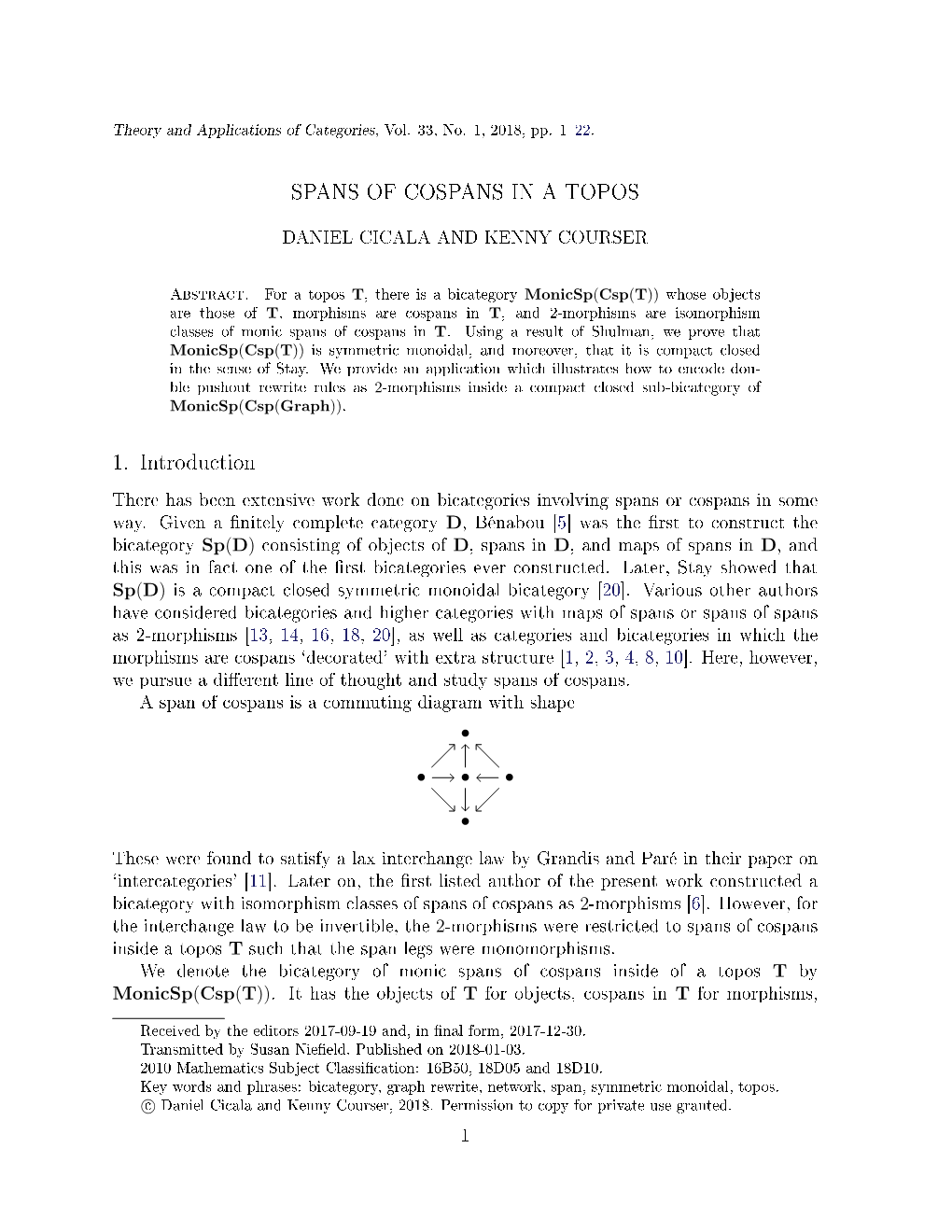 SPANS of COSPANS in a TOPOS 1. Introduction