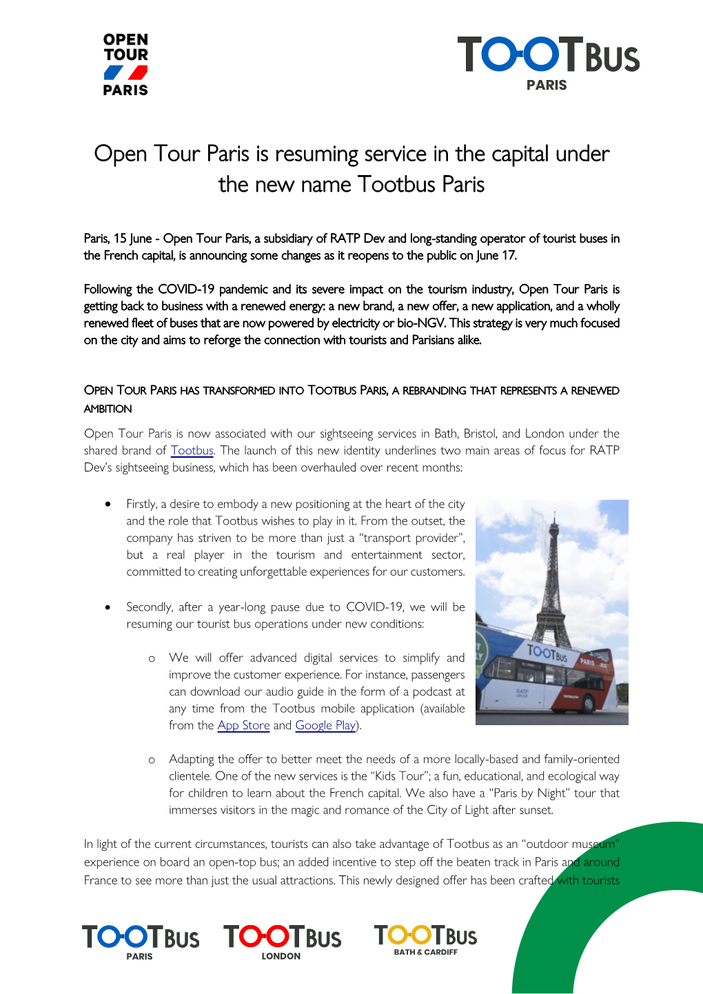Open Tour Paris Is Resuming Service in the Capital Under the New Name Tootbus Paris