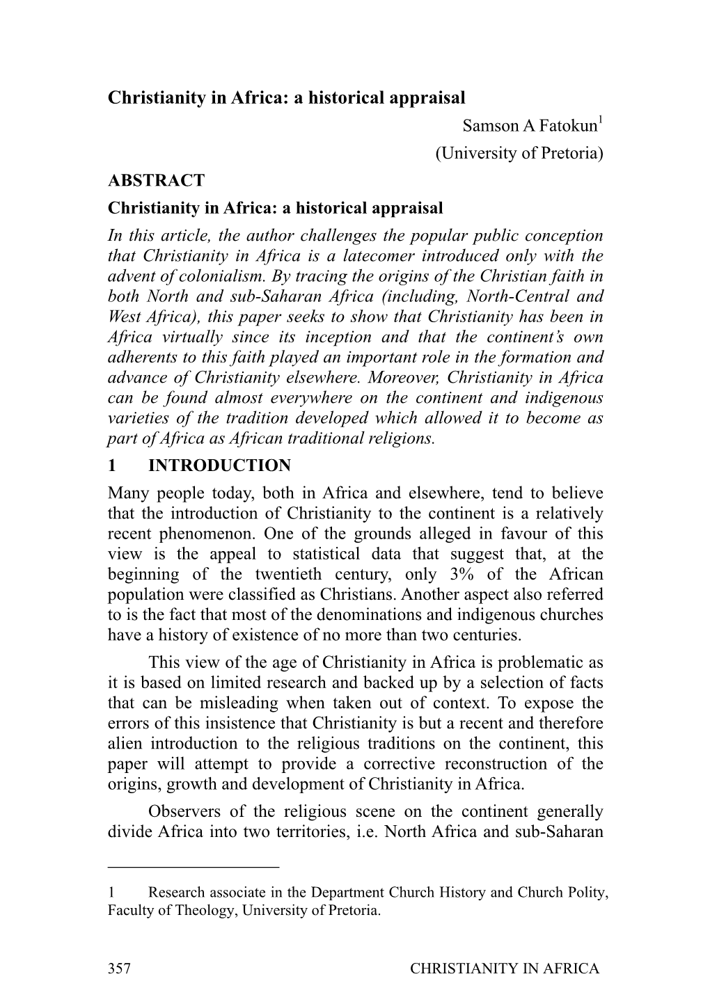 Christianity in Africa: a Historical Appraisal