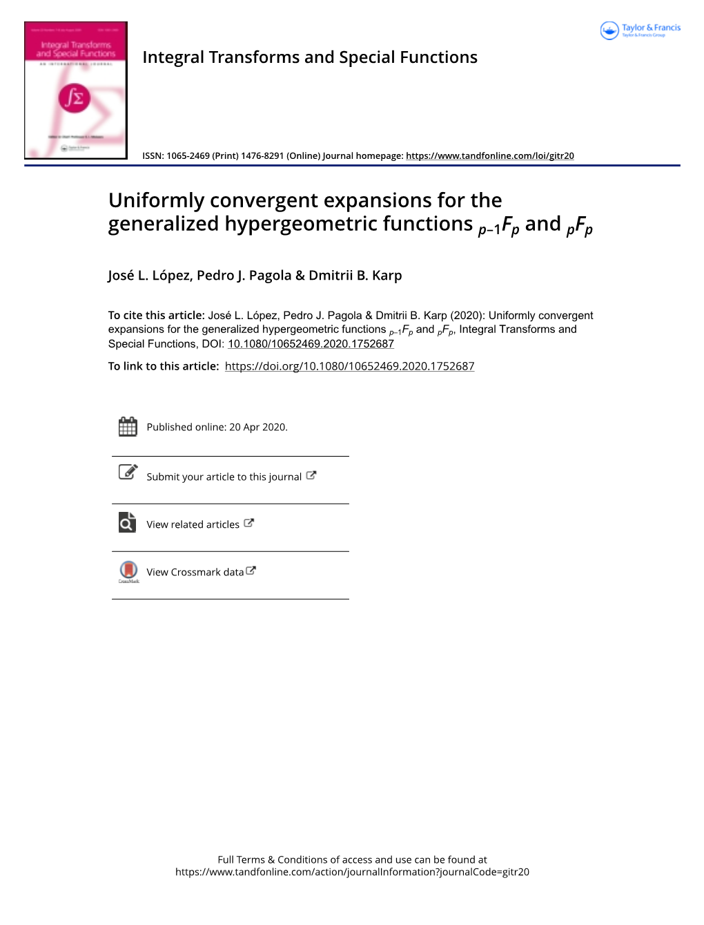 Uniformly Convergent Expansions for the Generalized Hypergeometric Functions P–1Fp and Pfp