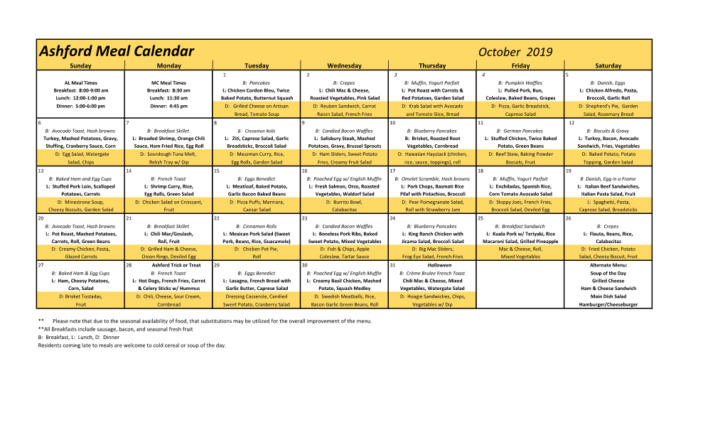 Oct 2019 Menu