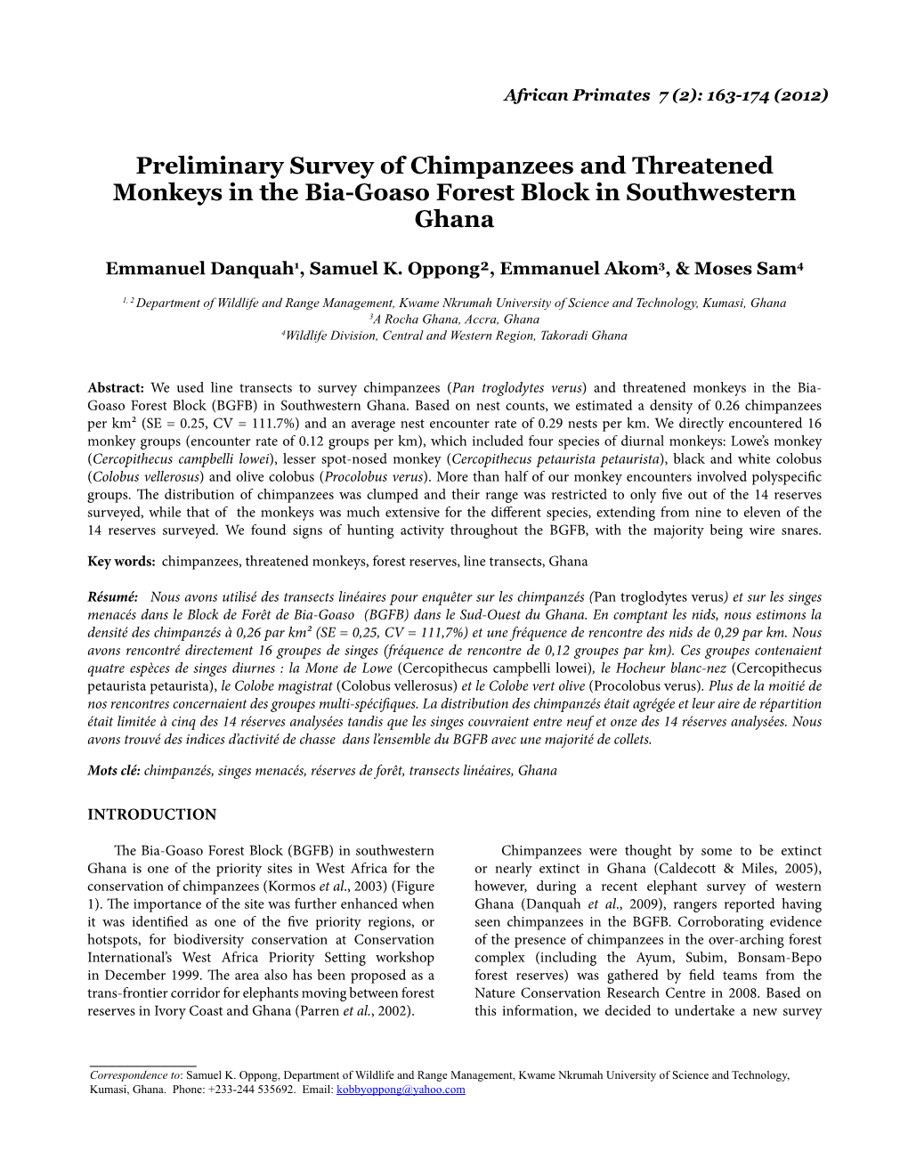 Primate Survey Chimpanzee Population Estimate