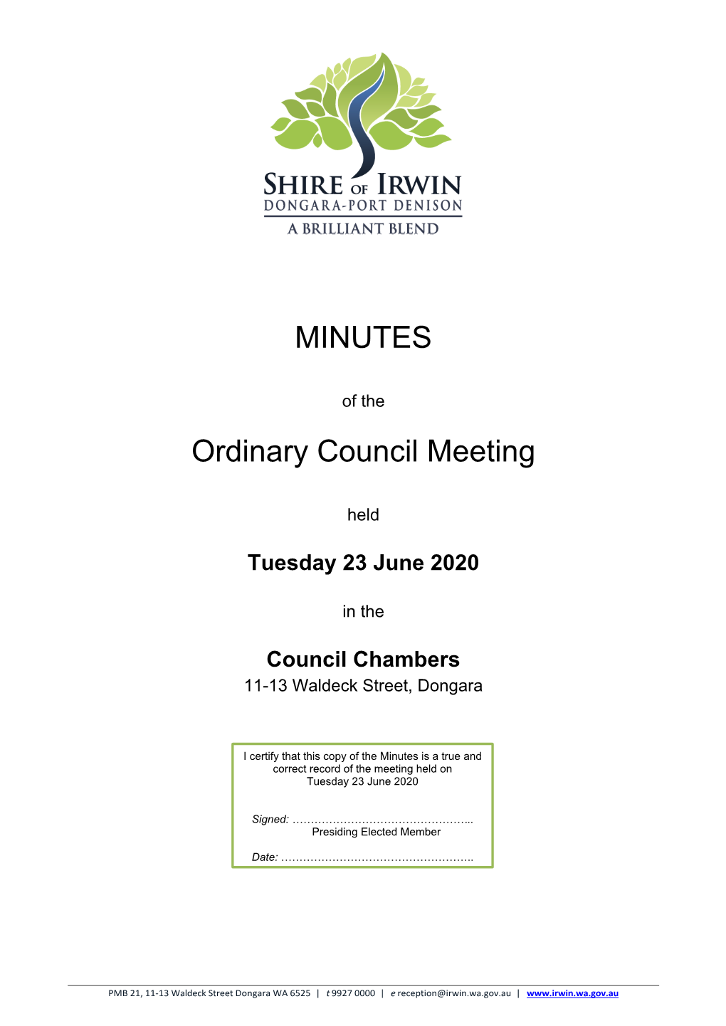 MINUTES Ordinary Council Meeting