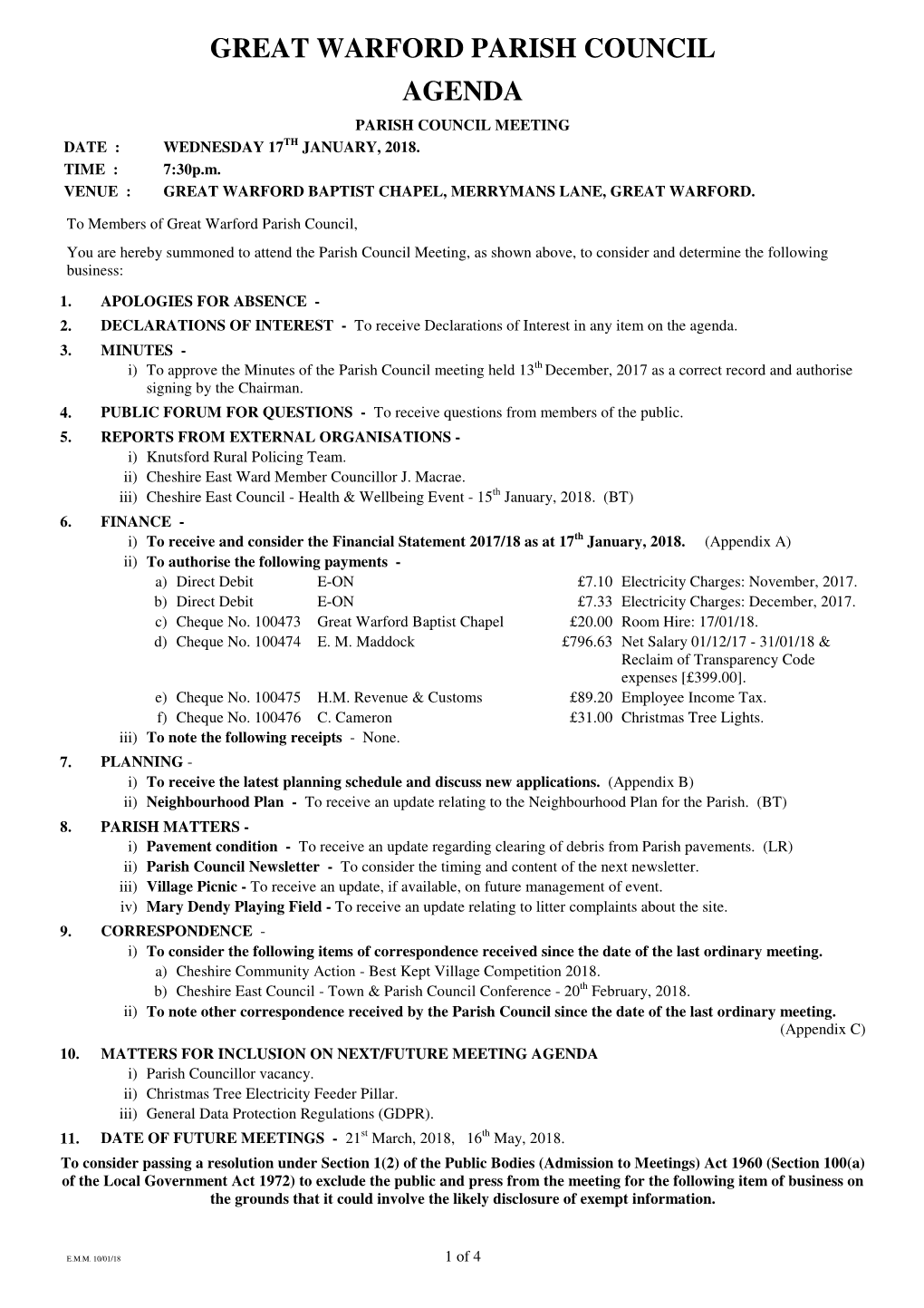 Great Warford Parish Council Agenda