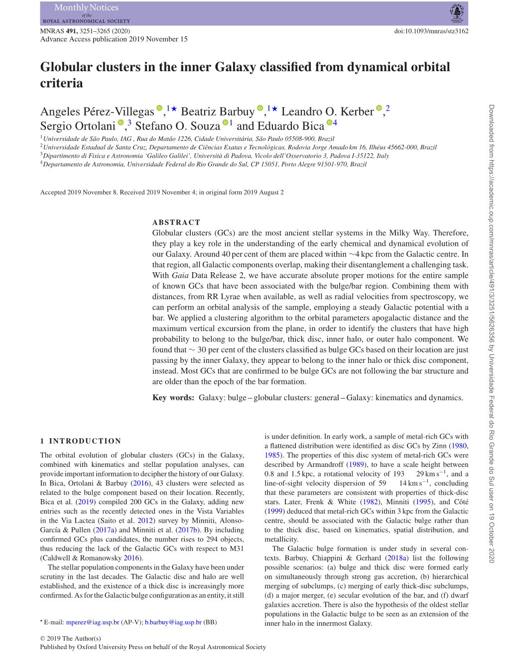 Globular Clusters in the Inner Galaxy Classified from Dynamical Orbital