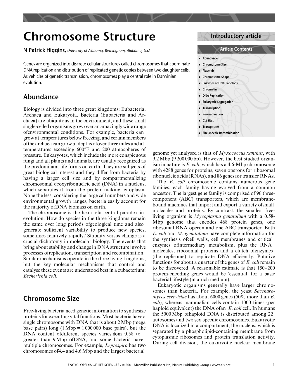 Chromosome Structure Introductory Article