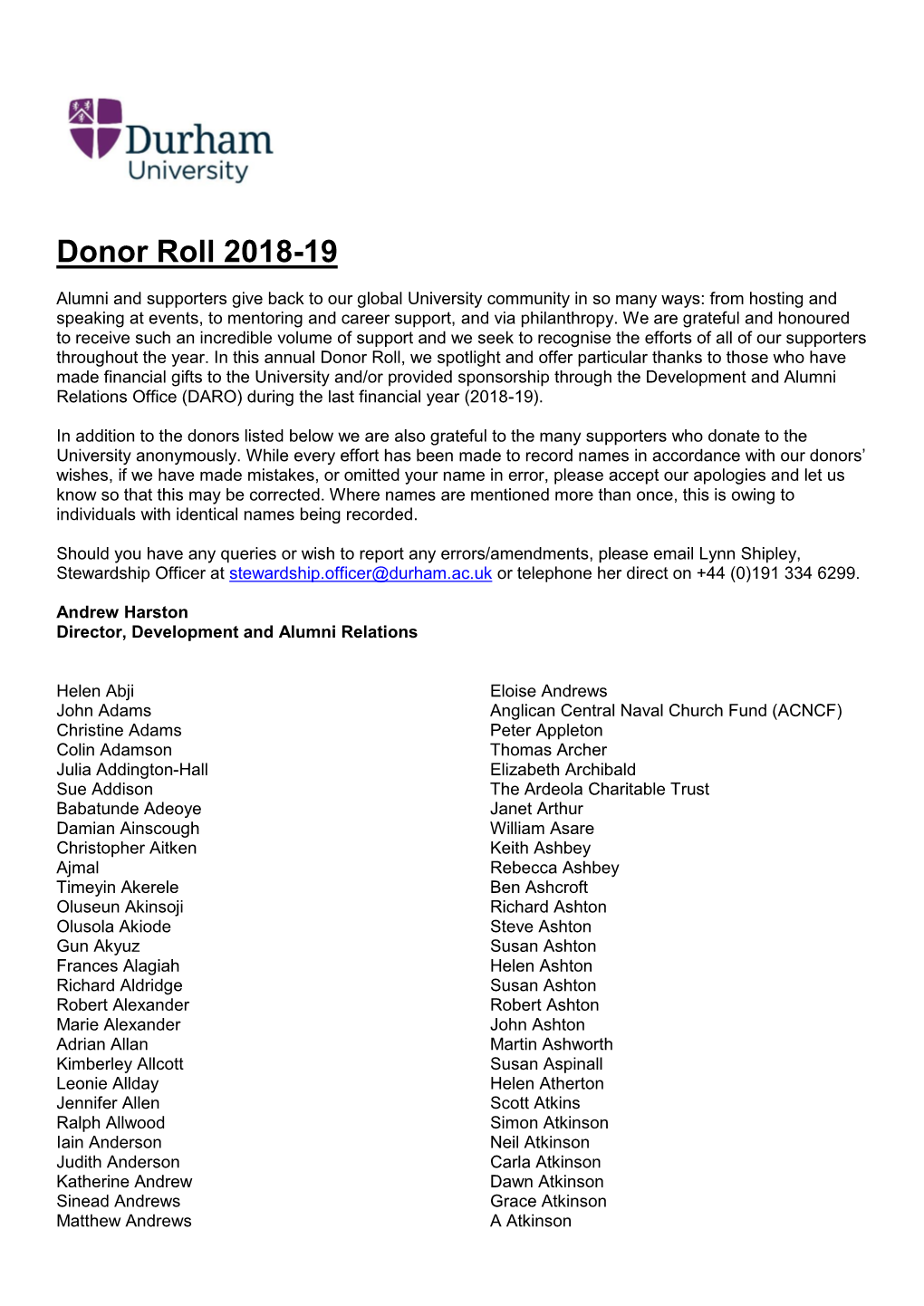 Donor Roll 2018-19