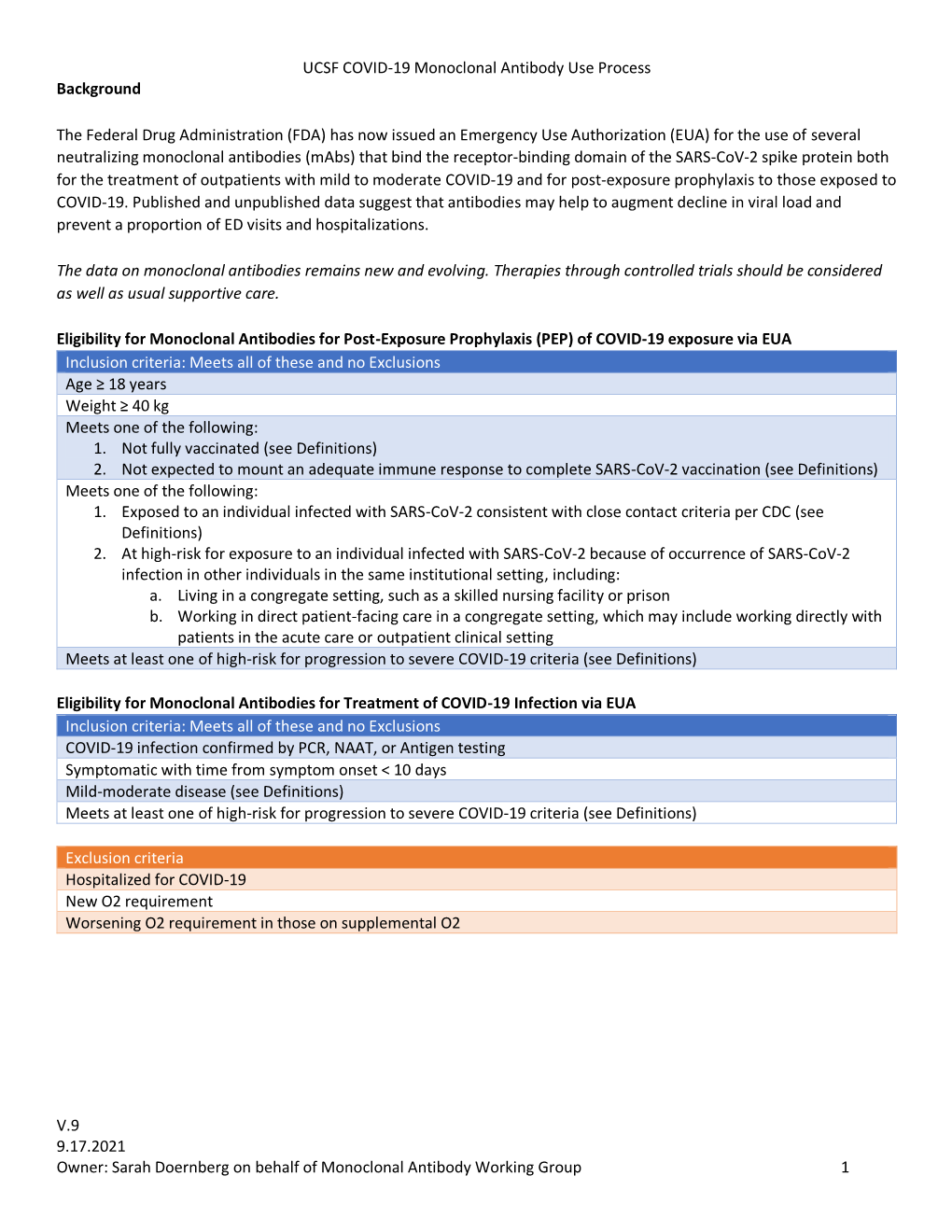 UCSF COVID-19 Monoclonal Antibody Use Process Background