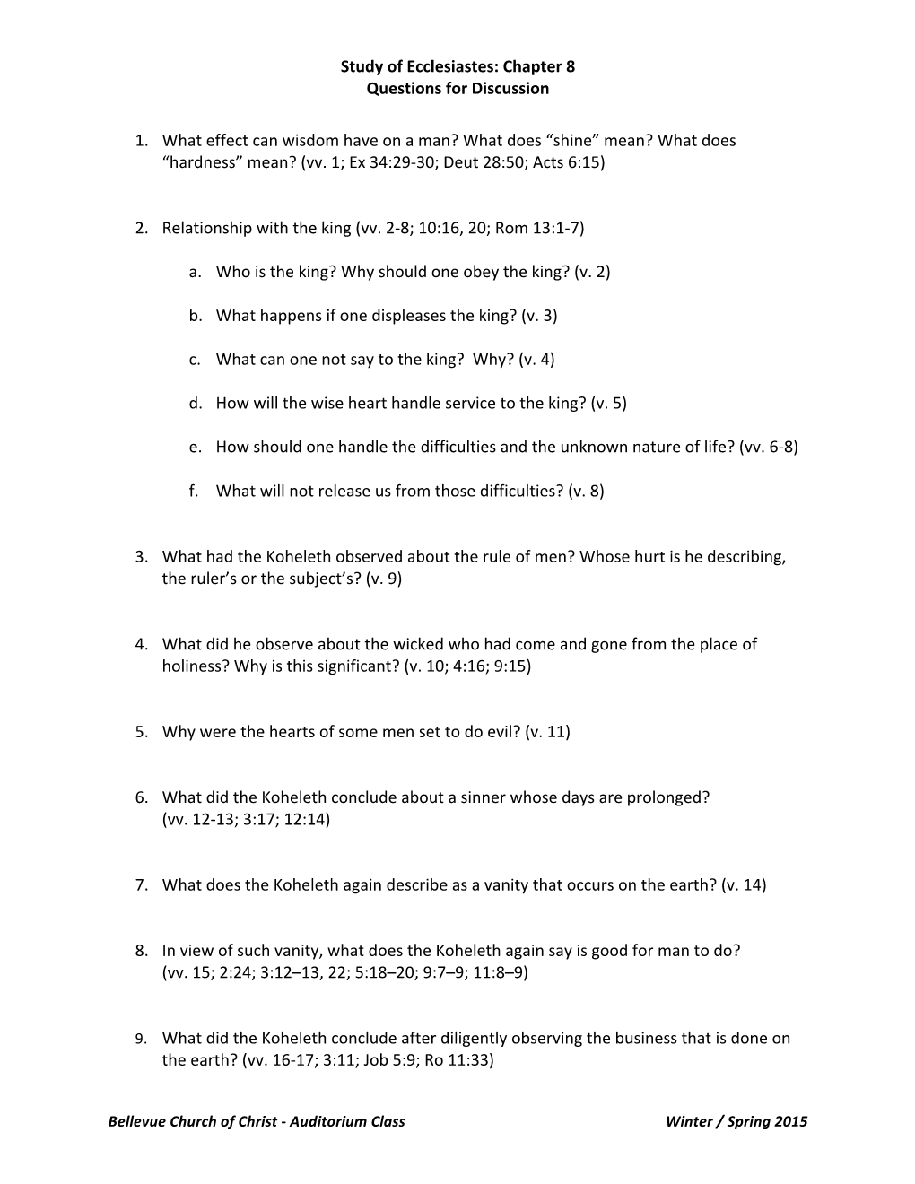 Study of Ecclesiastes: Chapter 8 Questions for Discussion