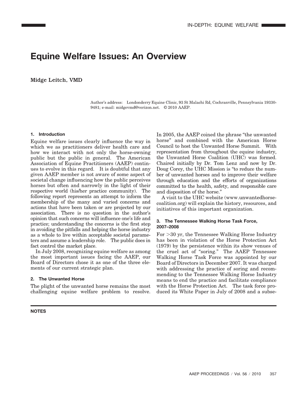 Equine Welfare Issues: an Overview