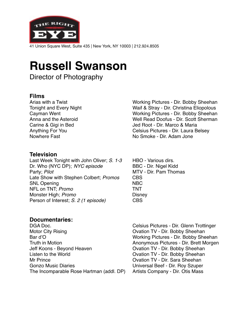 Russell Swanson Resume 2017