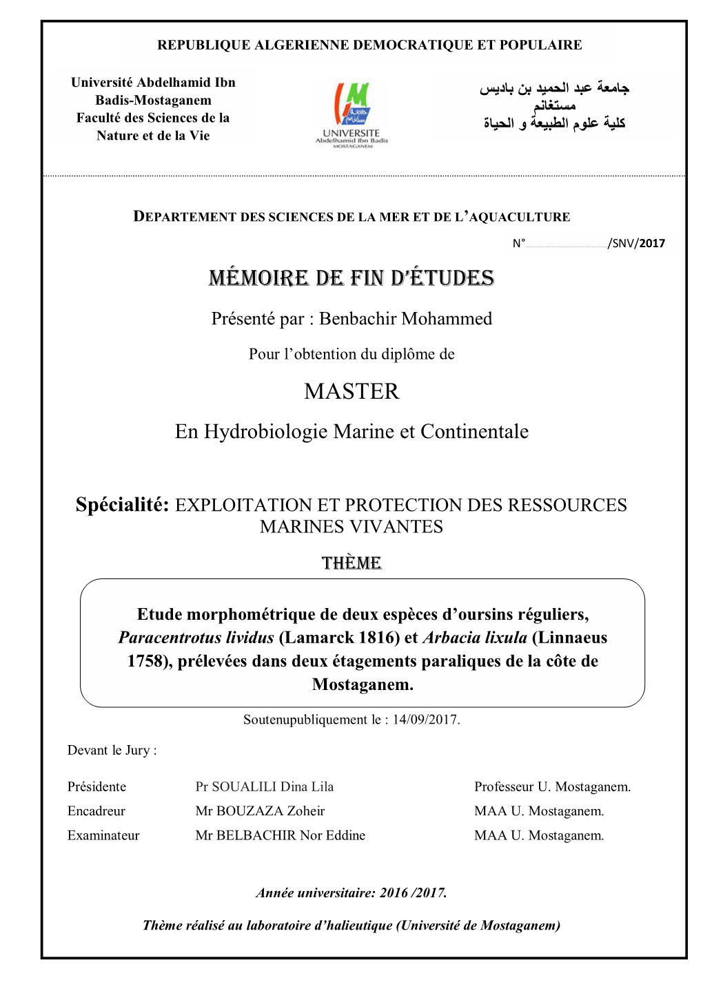 Mémoire De Fin D'études Master