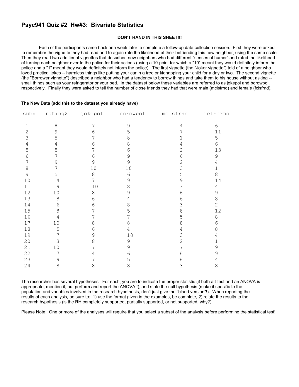 Quiz #1 -- Homework 2: Bivariate Analyses