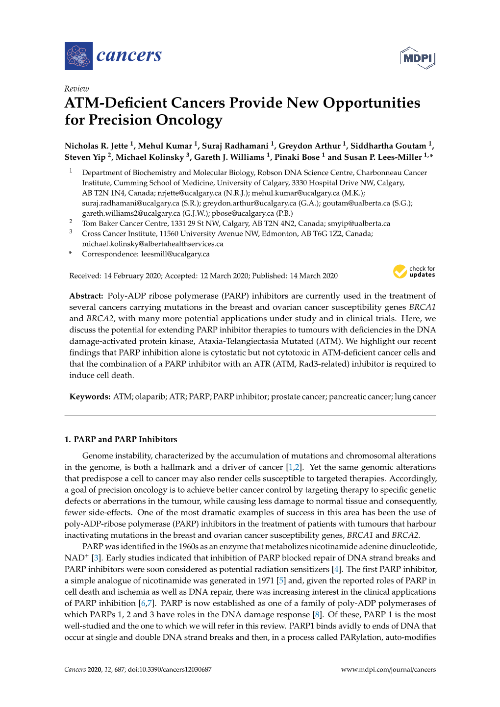 ATM-Deficient Cancers Provide New Opportunities for Precision Oncology