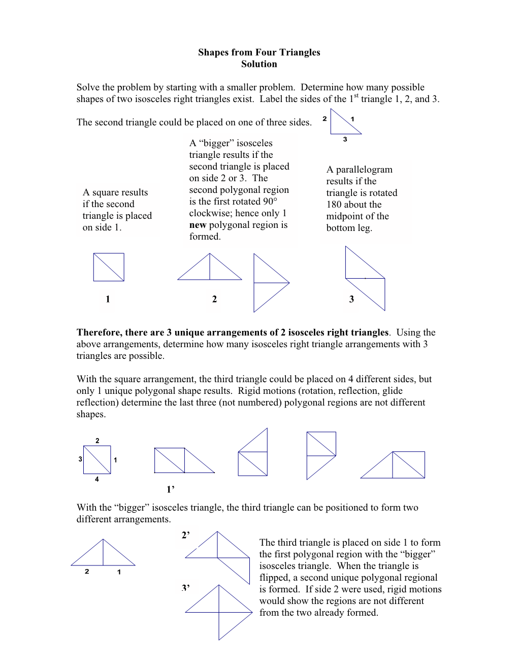 Shapes from 4 Triangles Solution