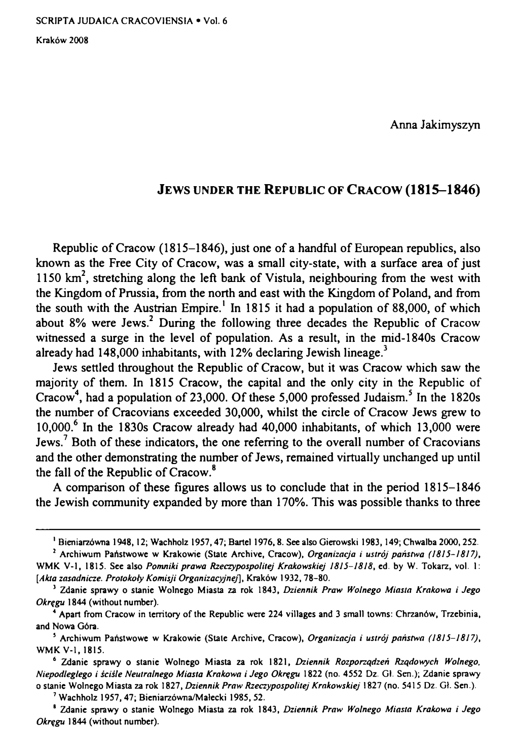 Jews Under the Republic of Cracow (1815-1846)