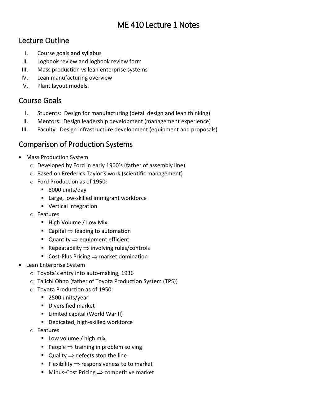 ME 410 Lecture 1 Notes Lecture Outline I