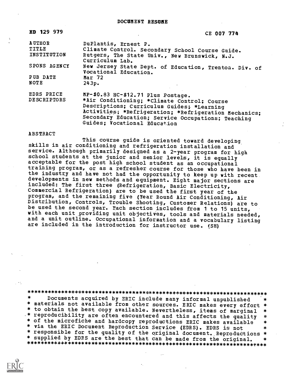 Climate Control. Secondary School Course Guide