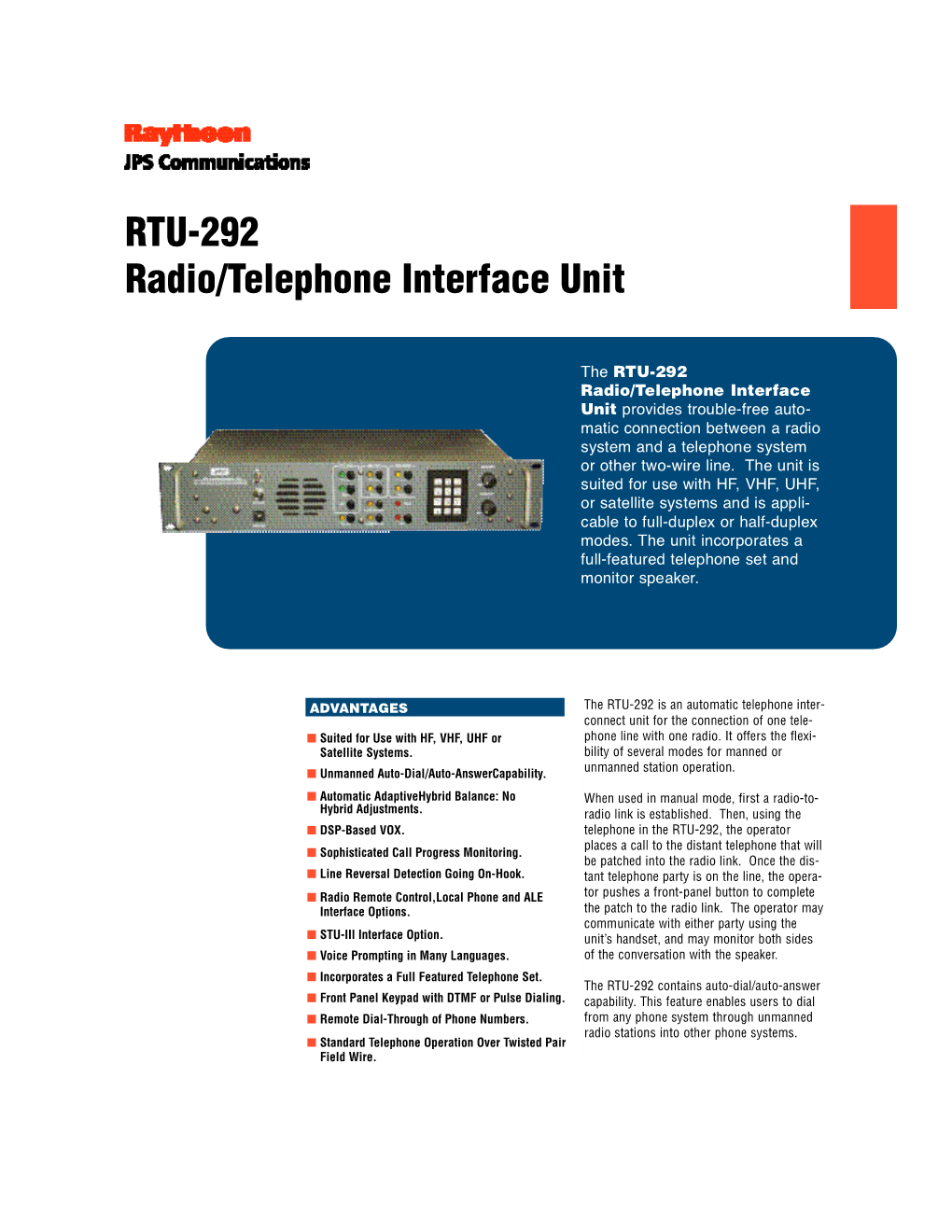 RTU-292 Radio/Telephone Interface Unit