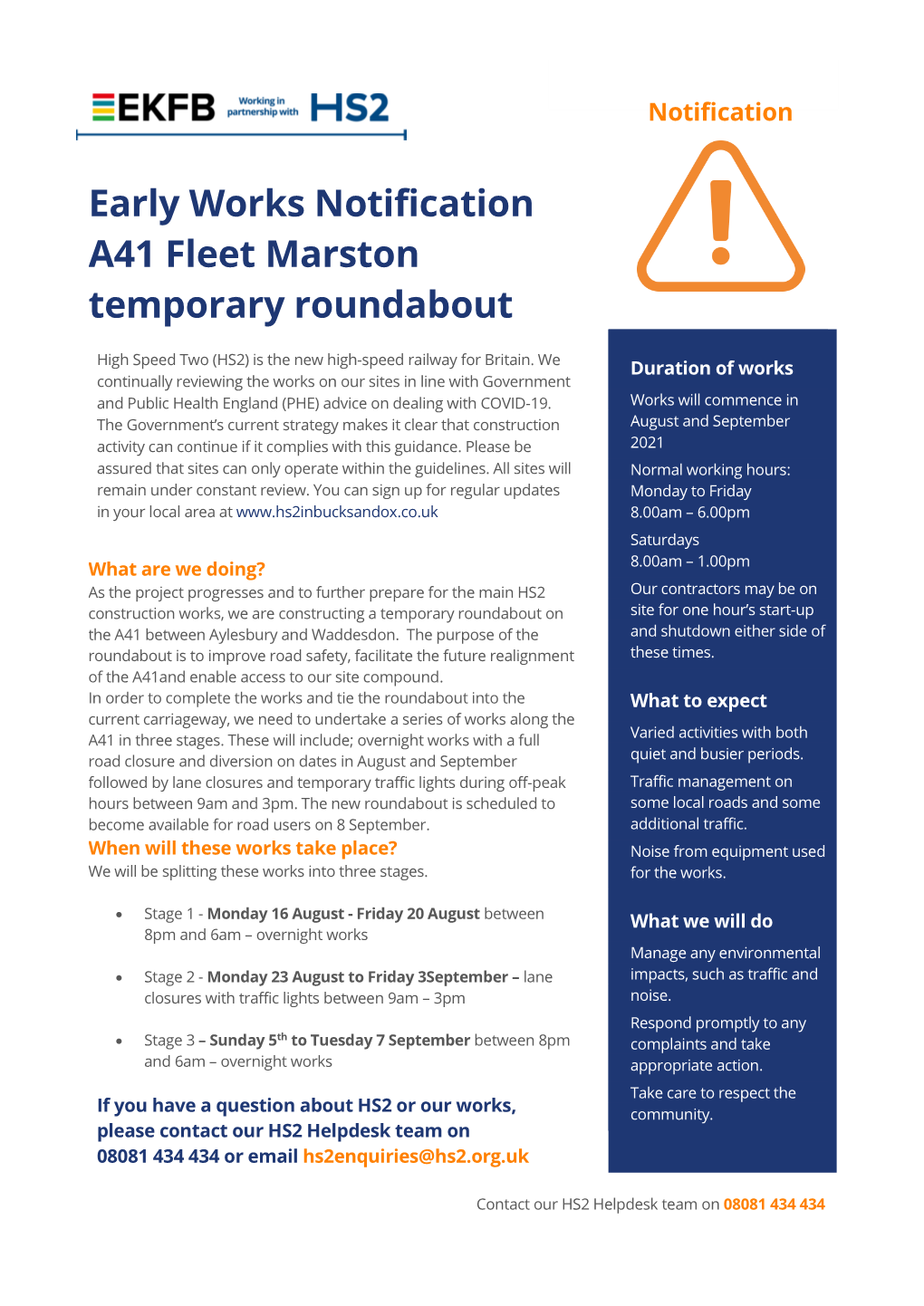 Early Works Notification A41 Fleet Marston Temporary Roundabout March 2021 | High Speed Two (HS2) Is the New High-Speed Railway for Britain