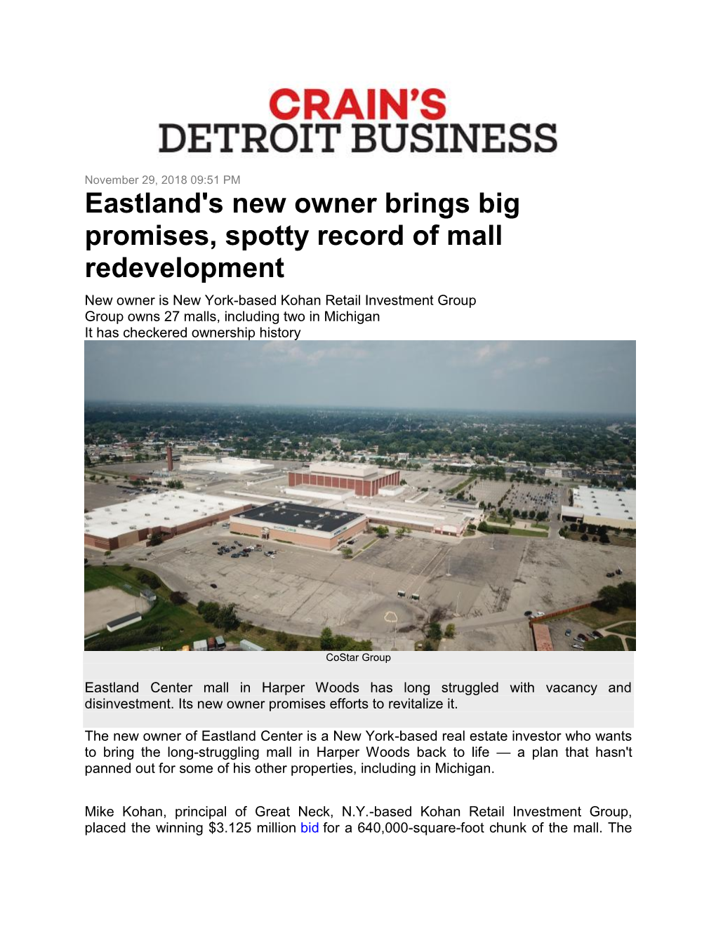 Eastland's New Owner Brings Big Promises, Spotty Record of Mall Redevelopment