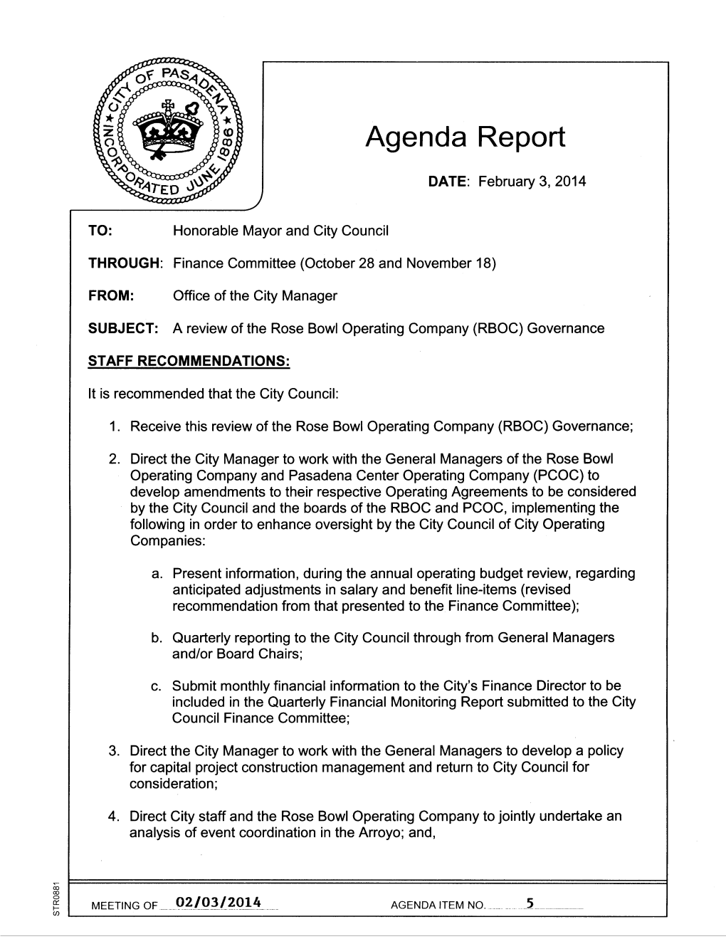 Agenda Report