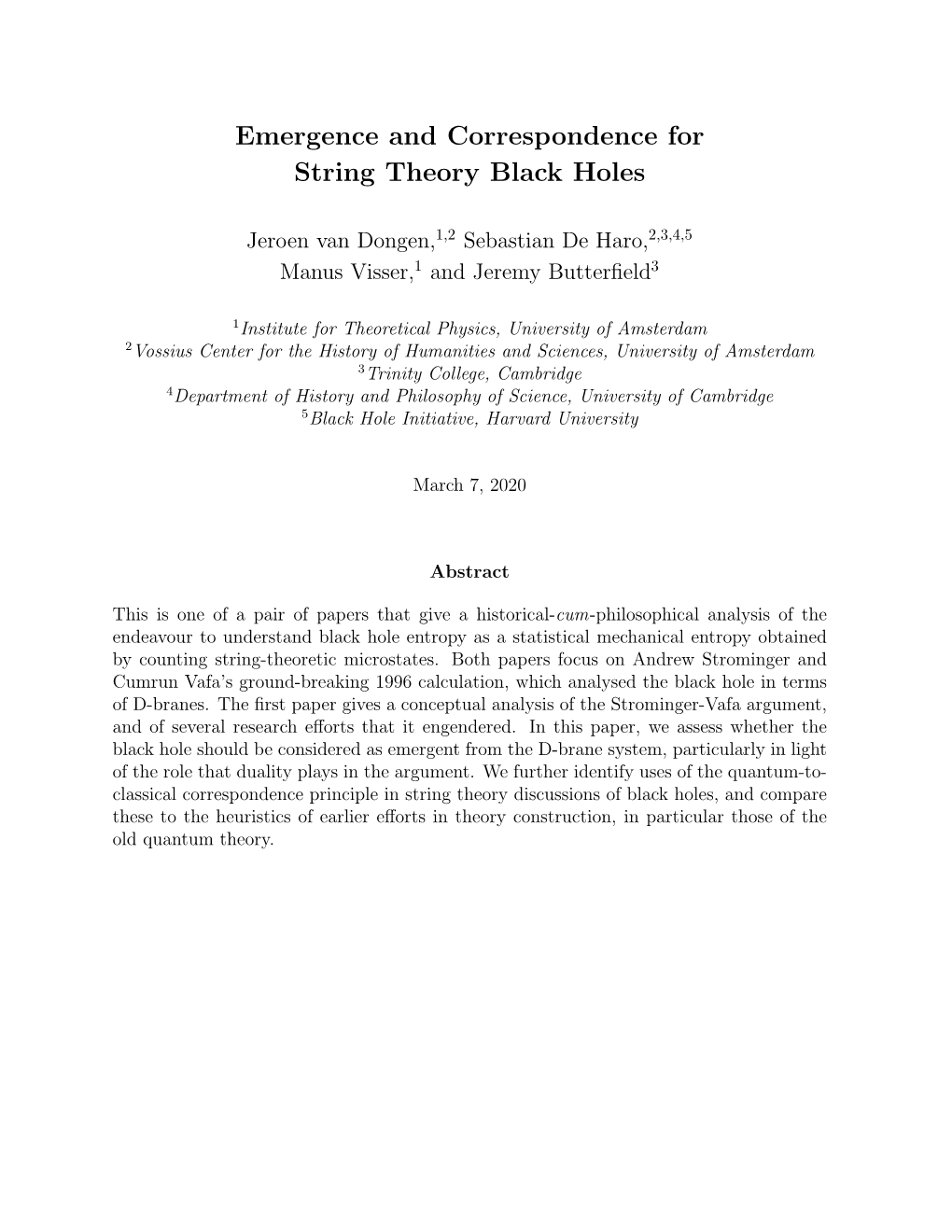 Emergence and Correspondence for String Theory Black Holes